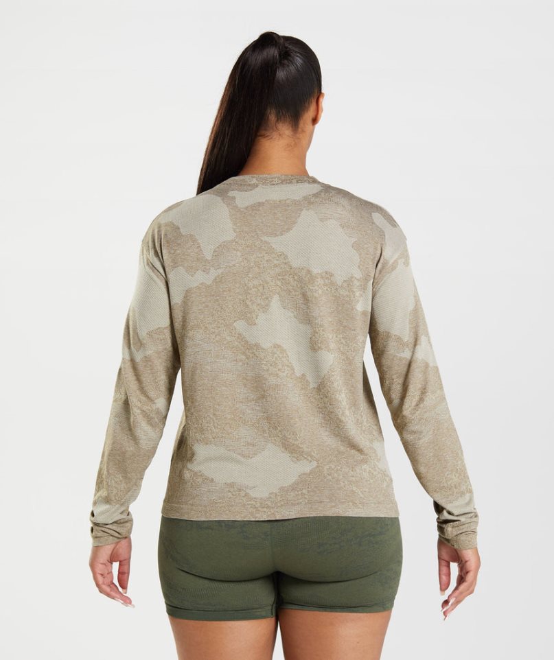 Women's Gymshark Adapt Camo Seamless Long Sleeve Top T-Shirts Grey | CA 7058NA